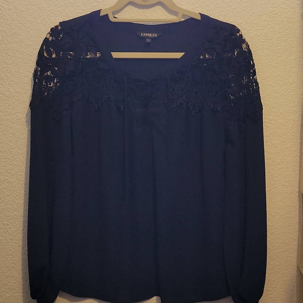 Express Lace Shoulder Lace Up Blouse